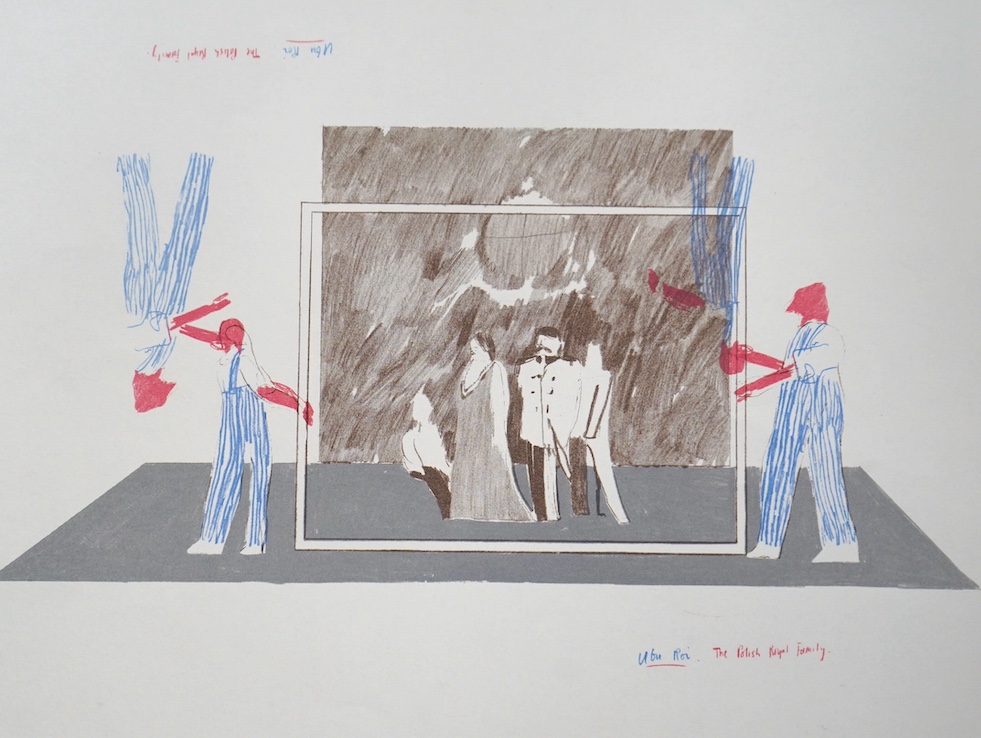 After David Hockney (b.1937), colour lithograph, ‘The Polish Royal Family, Ubu Roi’ unframed, 19 x 25cm. Condition - good